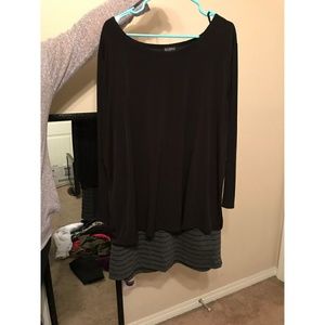 Black top and grey striped skirt attached